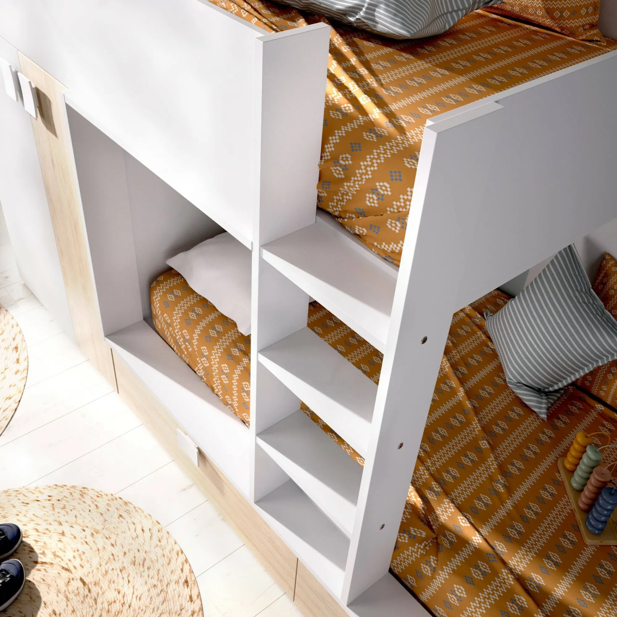 Composizione camera da letto Acerola, 275x108h150 cm, Bianco e Rovere<Dmora Best