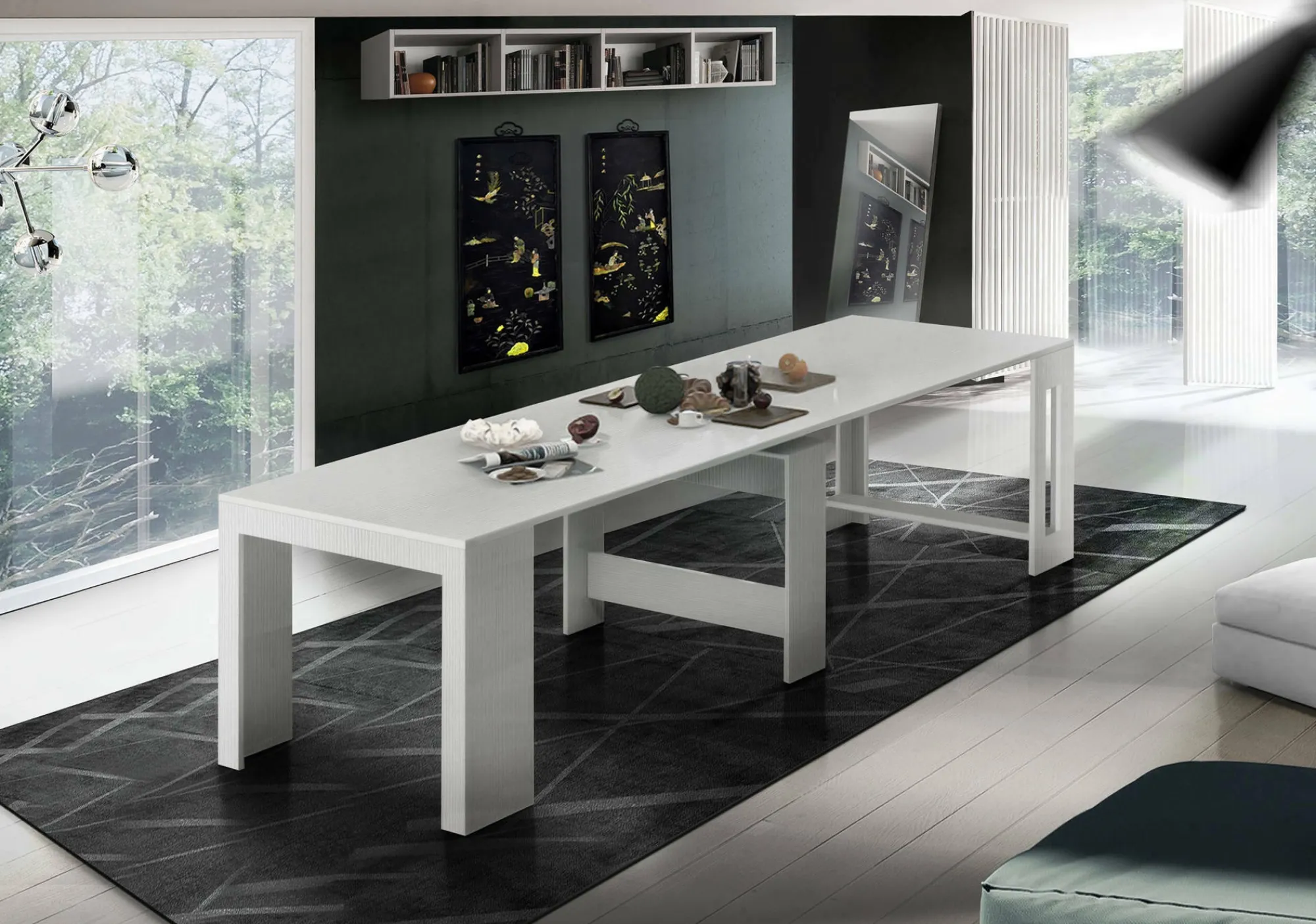 Consolle allungabile Anello, cm 51/300x90h77, Bianco lucido Larice<Dmora Outlet