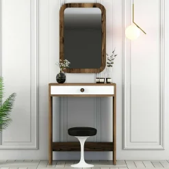 Consolle Baunei, 70x85h40 cm, Noce e Bianco<Dmora New