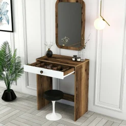 Consolle Baunei, 70x85h40 cm, Noce e Bianco<Dmora New