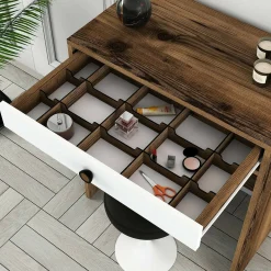 Consolle Baunei, 70x85h40 cm, Noce e Bianco<Dmora New