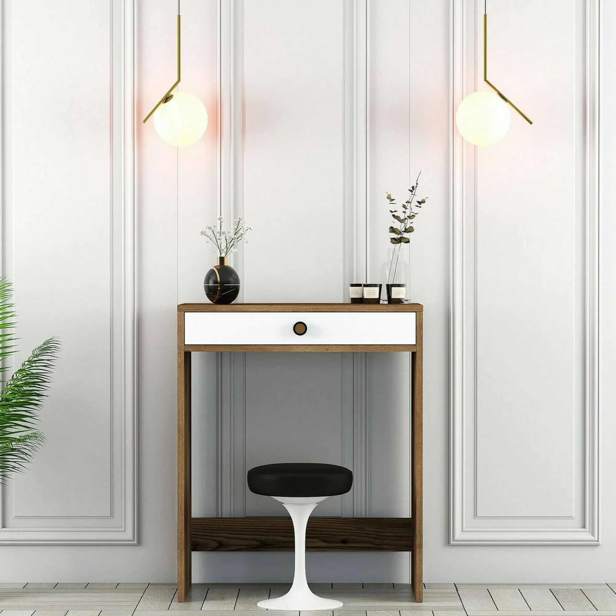 Consolle Bedonia, 70x85h40 cm, Noce e Bianco<Dmora Sale
