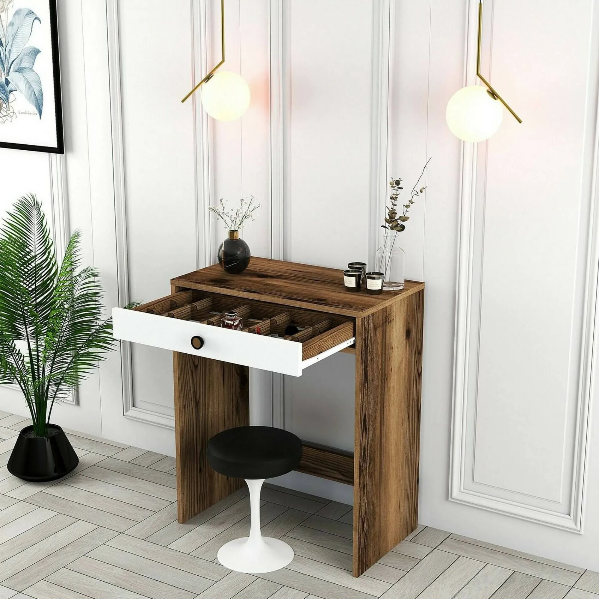 Consolle Bedonia, 70x85h40 cm, Noce e Bianco<Dmora Sale