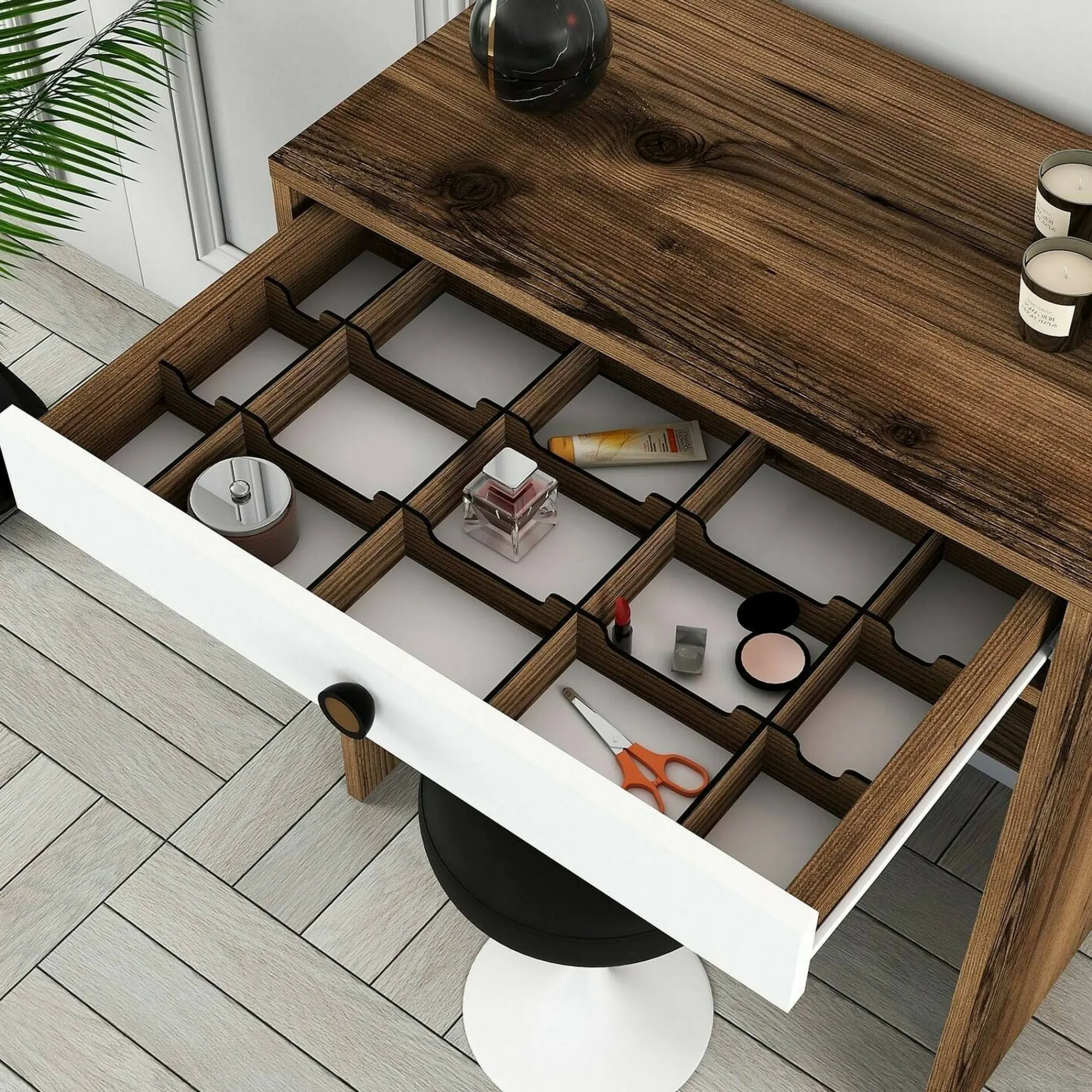 Consolle Bedonia, 70x85h40 cm, Noce e Bianco<Dmora Sale
