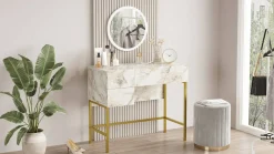 Consolle Ddawididasia, 88x44 h77 cm, Bianco e Oro<Dmora Store