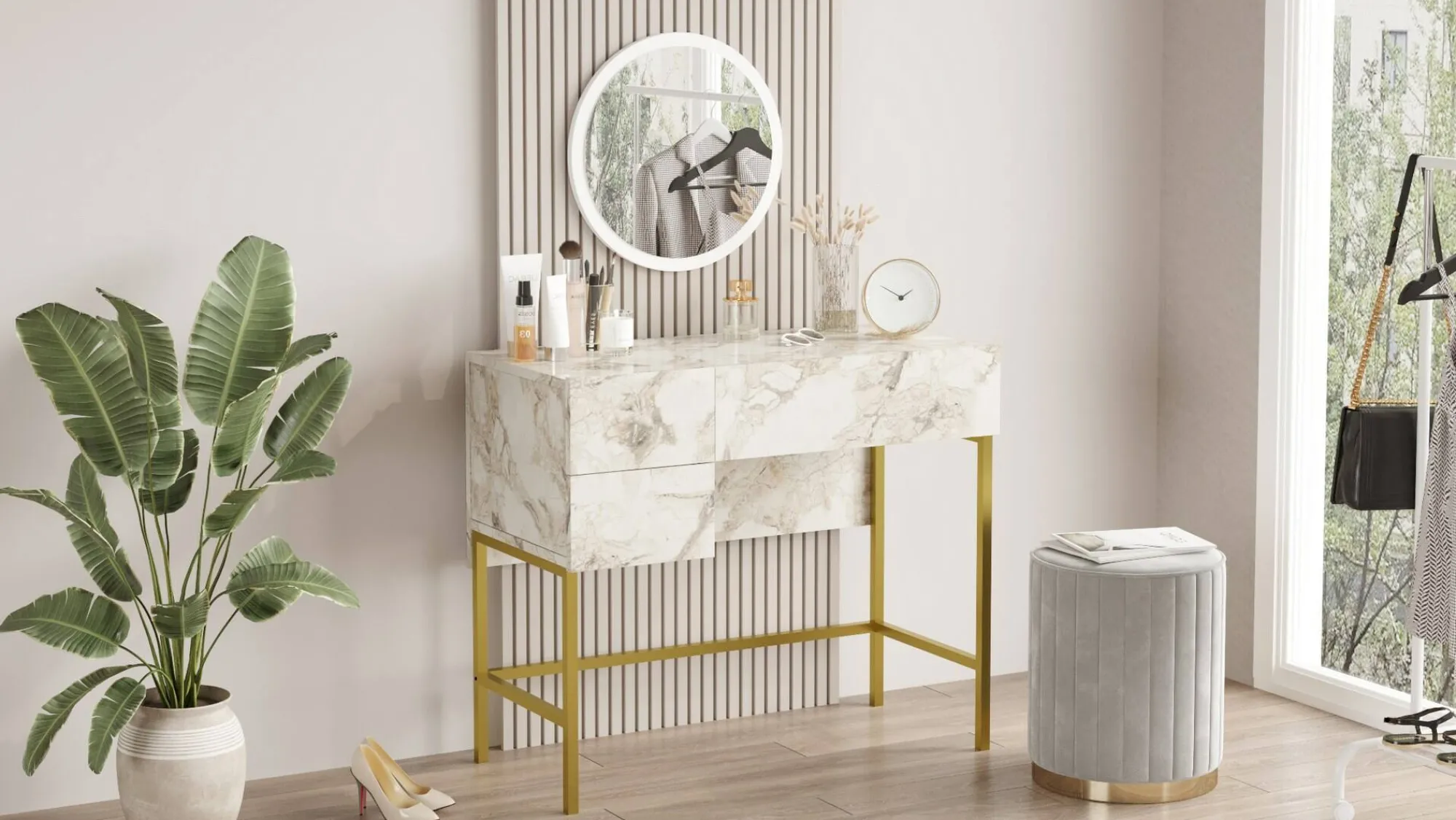 Consolle Ddawididasia, 88x44 h77 cm, Bianco e Oro<Dmora Store