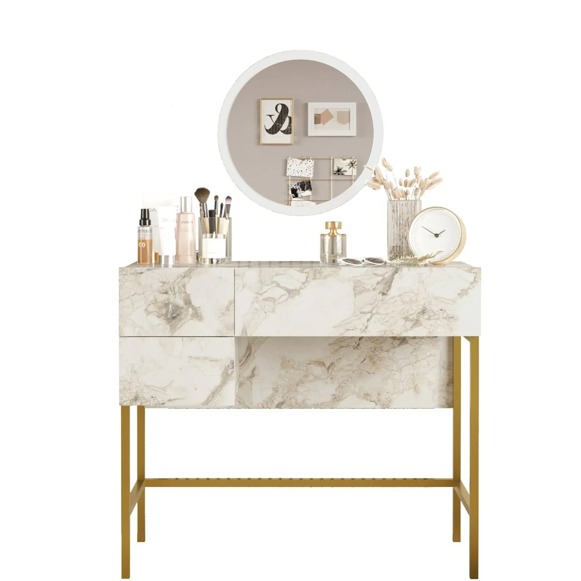Consolle Ddawididasia, 88x44 h77 cm, Bianco e Oro<Dmora Store
