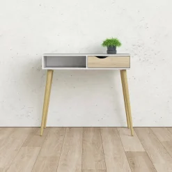 Consolle Diaspo, 103x44 h90 cm, Bianco e Quercia<Dmora Cheap