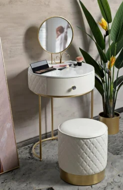 Consolle Miscano, 52x52 h70 cm, Bianco e Oro<Dmora Discount