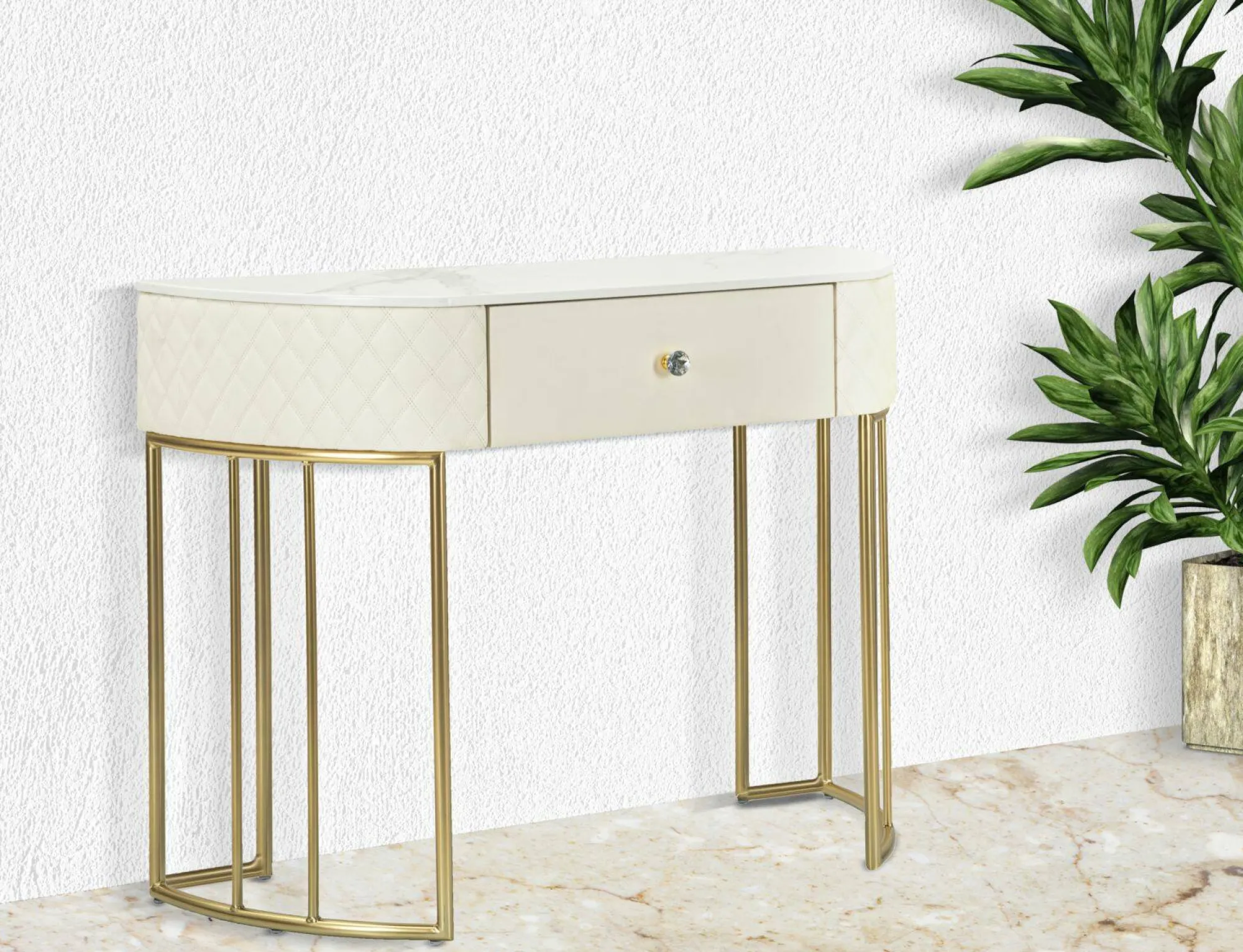 Consolle Niccolo, 100x40 h75 cm, Bianco e Oro<Dmora Store