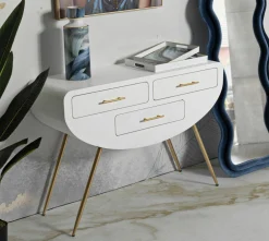 Consolle Tomato, 110x40 h80 cm, Bianco e Oro<Dmora New