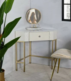 Consolle Viscardo, 85x60 h77 cm, Bianco e Oro<Dmora Best