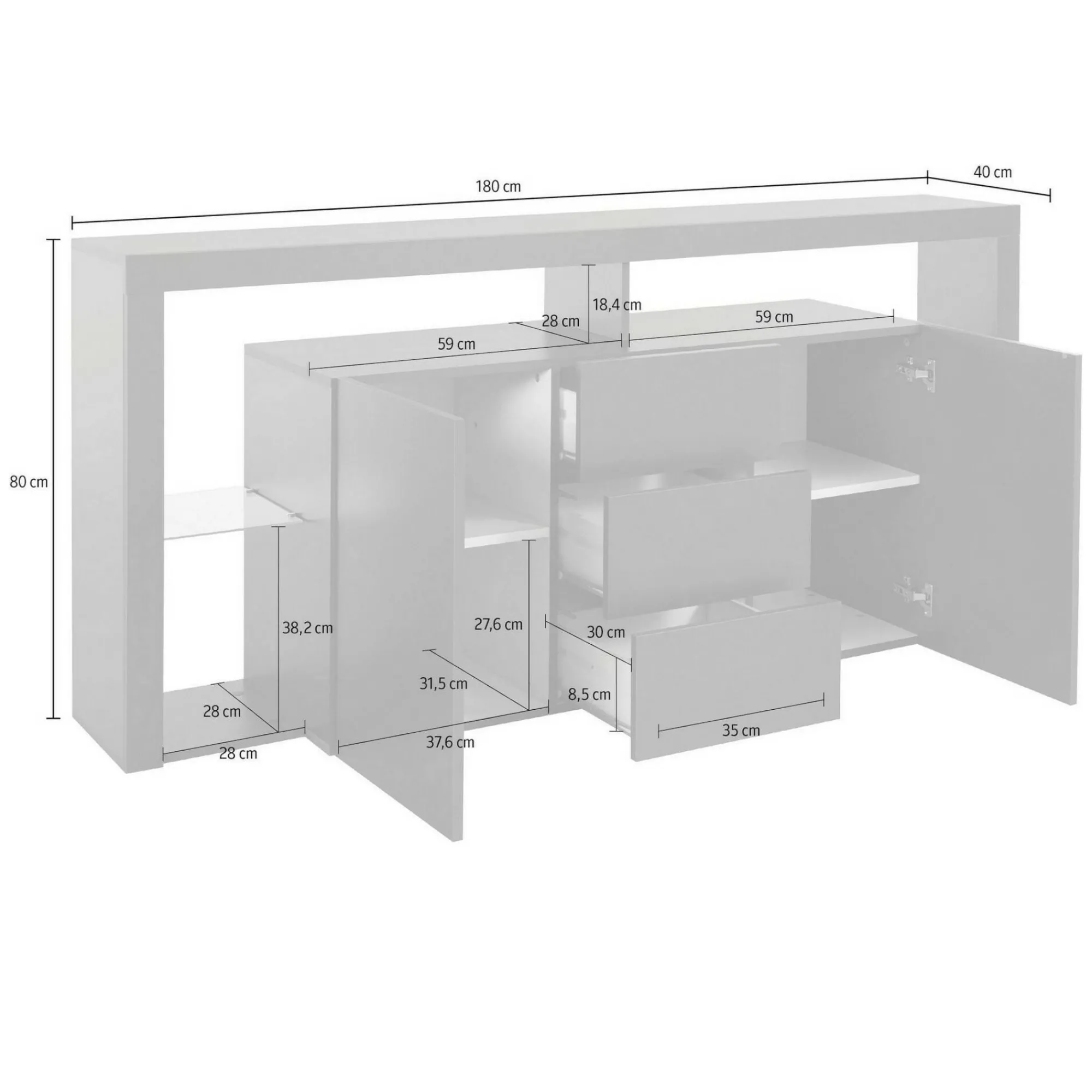 Credenza Aba, 180x40h80 cm, lucido<Dmora Best