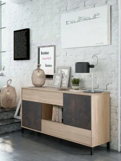 Credenza Abib, 151x41h80 cm, Rovere e Ossido<Dmora Discount