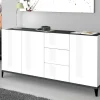 Credenza Abic, cm 160x40h82, Bianco lucido e Ardesia<Dmora Online