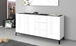 Credenza Abic, cm 160x40h82, Bianco lucido e Ardesia<Dmora Online