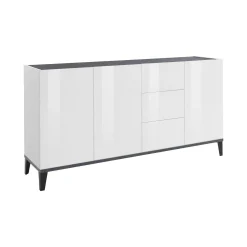 Credenza Abic, cm 160x40h82, Bianco lucido e Ardesia<Dmora Online