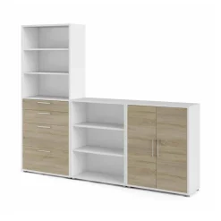Credenza Acceglio, 267x40 h222 cm, Bianco e Quercia<Dmora Online