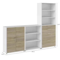 Credenza Acceglio, 267x40 h222 cm, Bianco e Quercia<Dmora Online