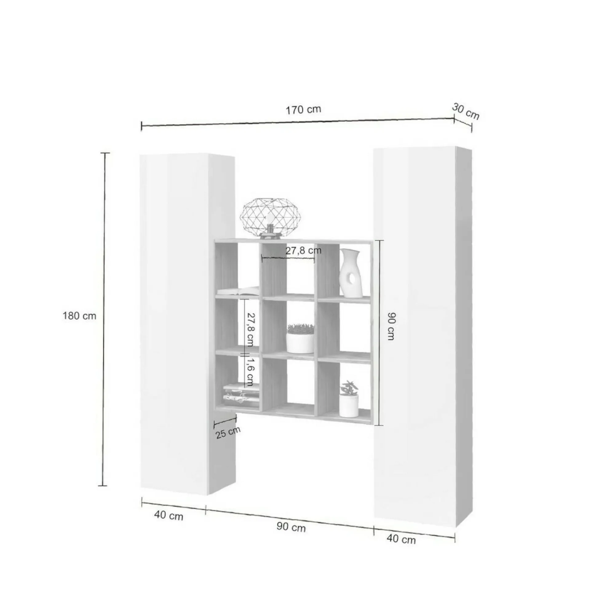 Credenza Acerenza, cm 170x30h180, Antracite e Acero<Dmora Best Sale