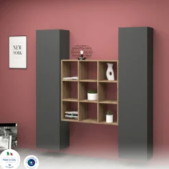 Credenza Acerenza, cm 170x30h180, Antracite e Acero<Dmora Best Sale