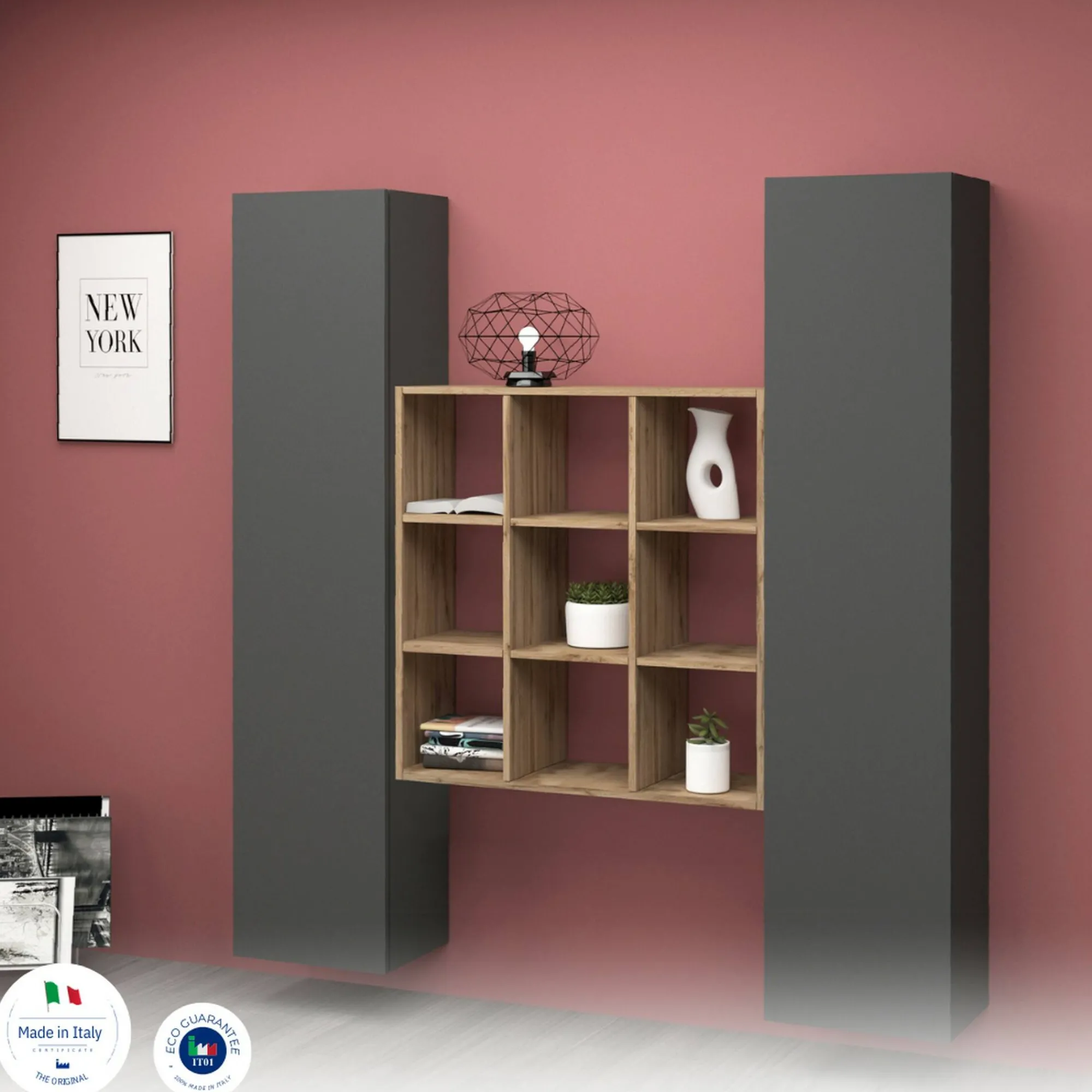 Credenza Acerenza, cm 170x30h180, Antracite e Acero<Dmora Best Sale