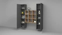 Credenza Acerenza, cm 170x30h180, Antracite e Acero<Dmora Best Sale