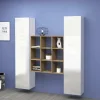 Credenza Acerenza, cm 170x30h180, Bianco lucido e Acero<Dmora New