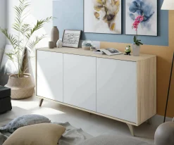 Credenza Acrolorum, 154x40h75 cm, Rovere e Bianco<Dmora Sale