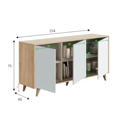 Credenza Acrolorum, 154x40h75 cm, Rovere e Bianco<Dmora Sale