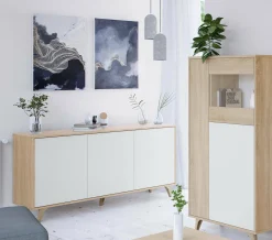 Credenza Acrolorum, 154x40h75 cm, Rovere e Bianco<Dmora Sale