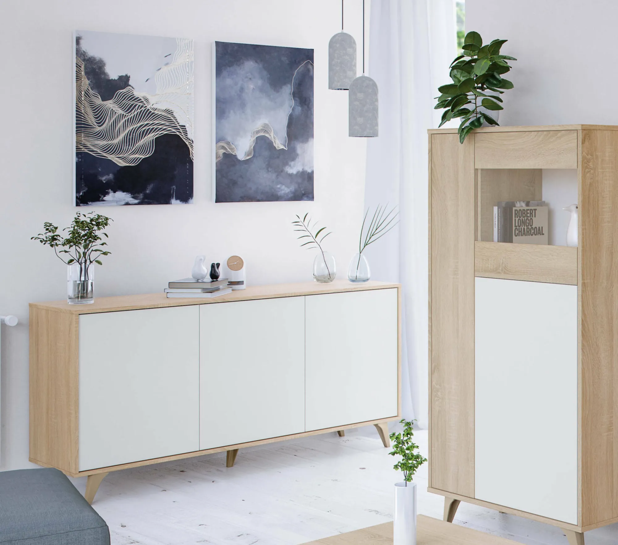 Credenza Acrolorum, 154x40h75 cm, Rovere e Bianco<Dmora Sale