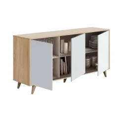 Credenza Acrolorum, 154x40h75 cm, Rovere e Bianco<Dmora Sale