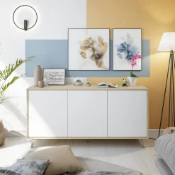 Credenza Acrolorum, 154x40h75 cm, Rovere e Bianco<Dmora Sale