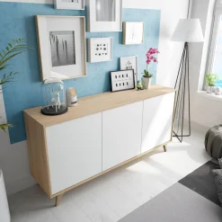 Credenza Acrolorum, 154x40h75 cm, Rovere e Bianco<Dmora Sale