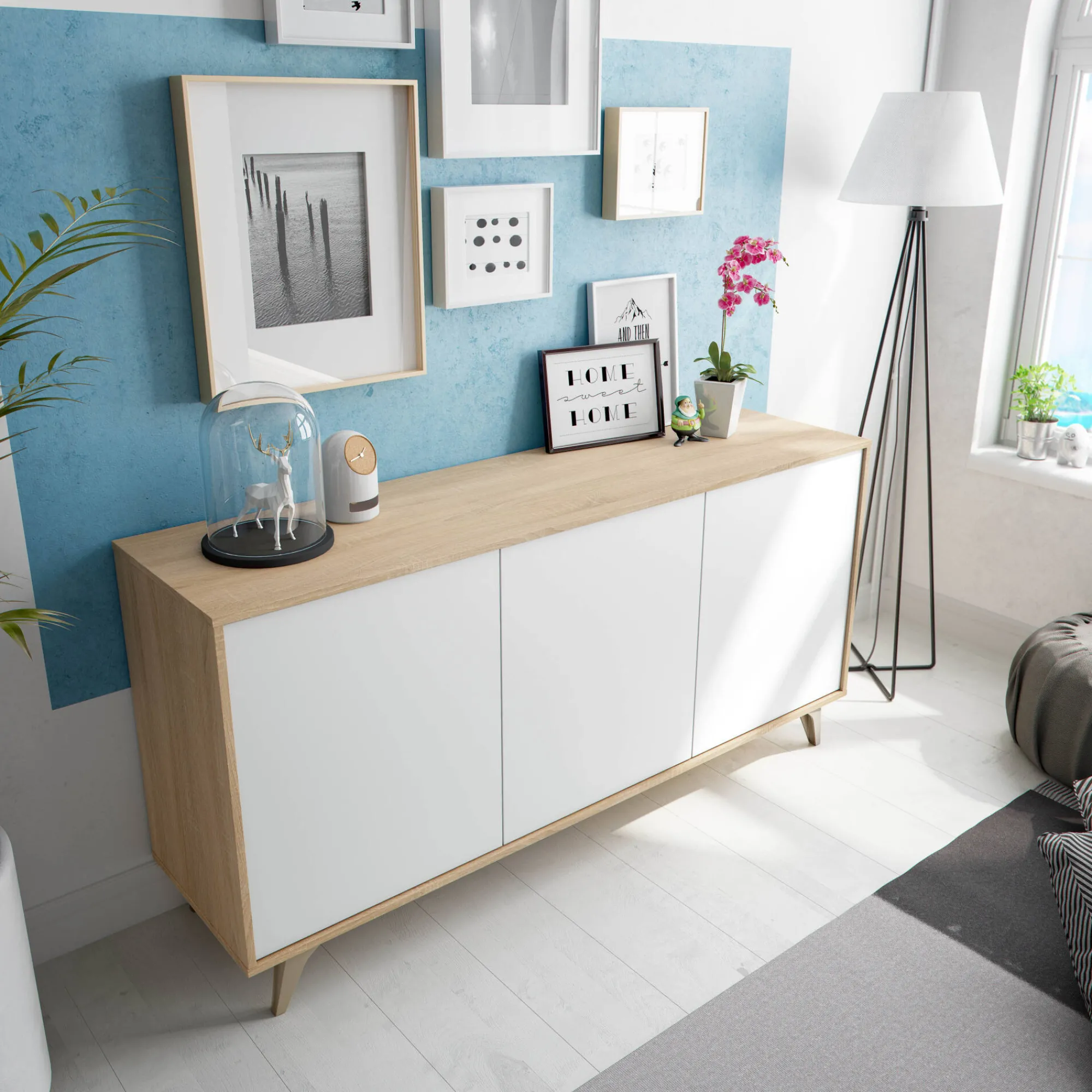 Credenza Acrolorum, 154x40h75 cm, Rovere e Bianco<Dmora Sale