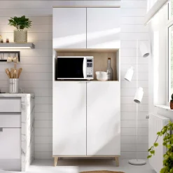 Credenza Acura, 80x40h191 cm, Bianco e Rovere<Dmora Fashion