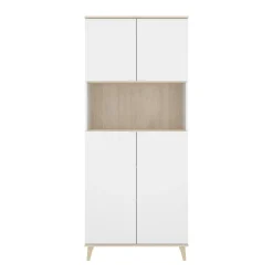 Credenza Acura, 80x40h191 cm, Bianco e Rovere<Dmora Fashion