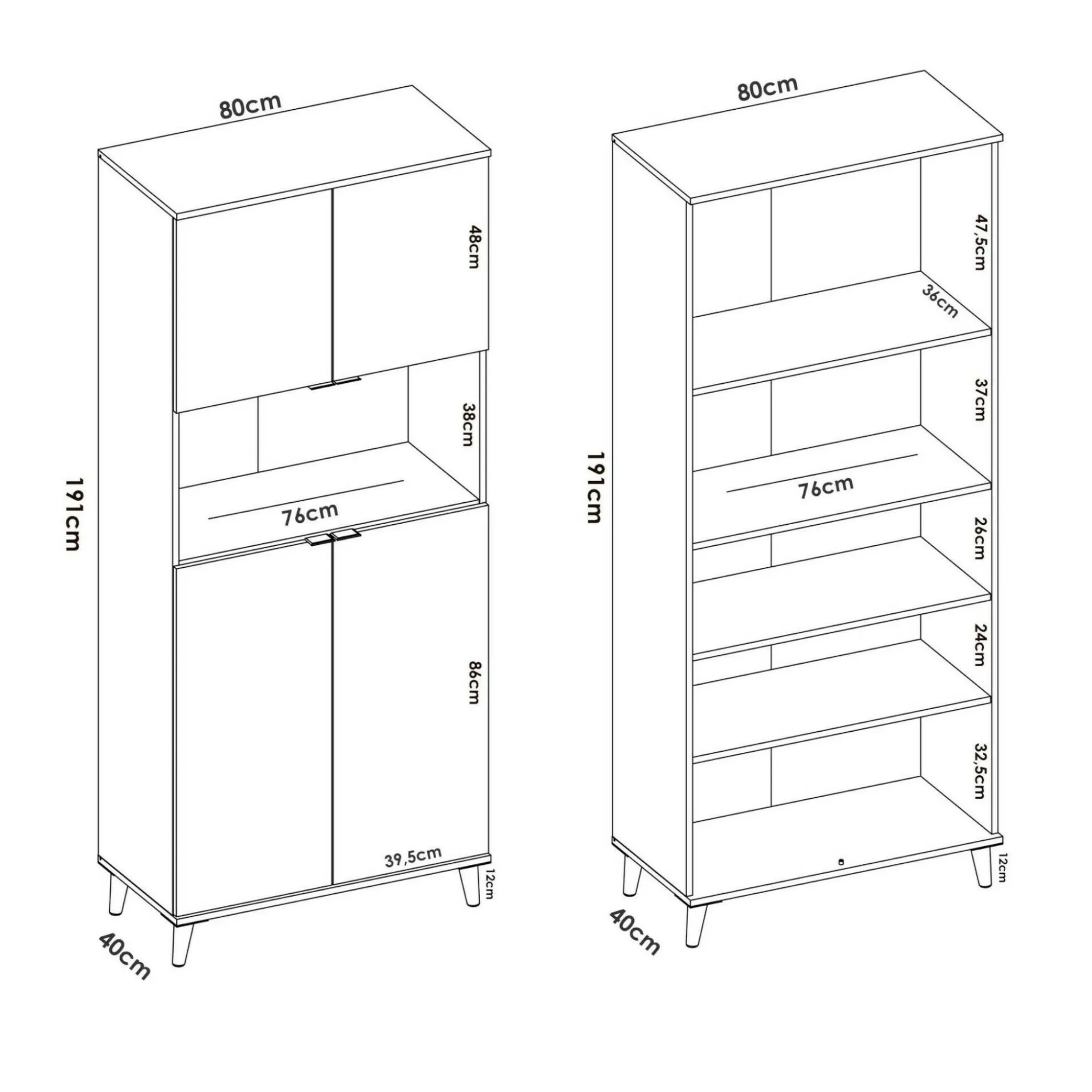 Credenza Acura, 80x40h191 cm, Bianco e Rovere<Dmora Fashion