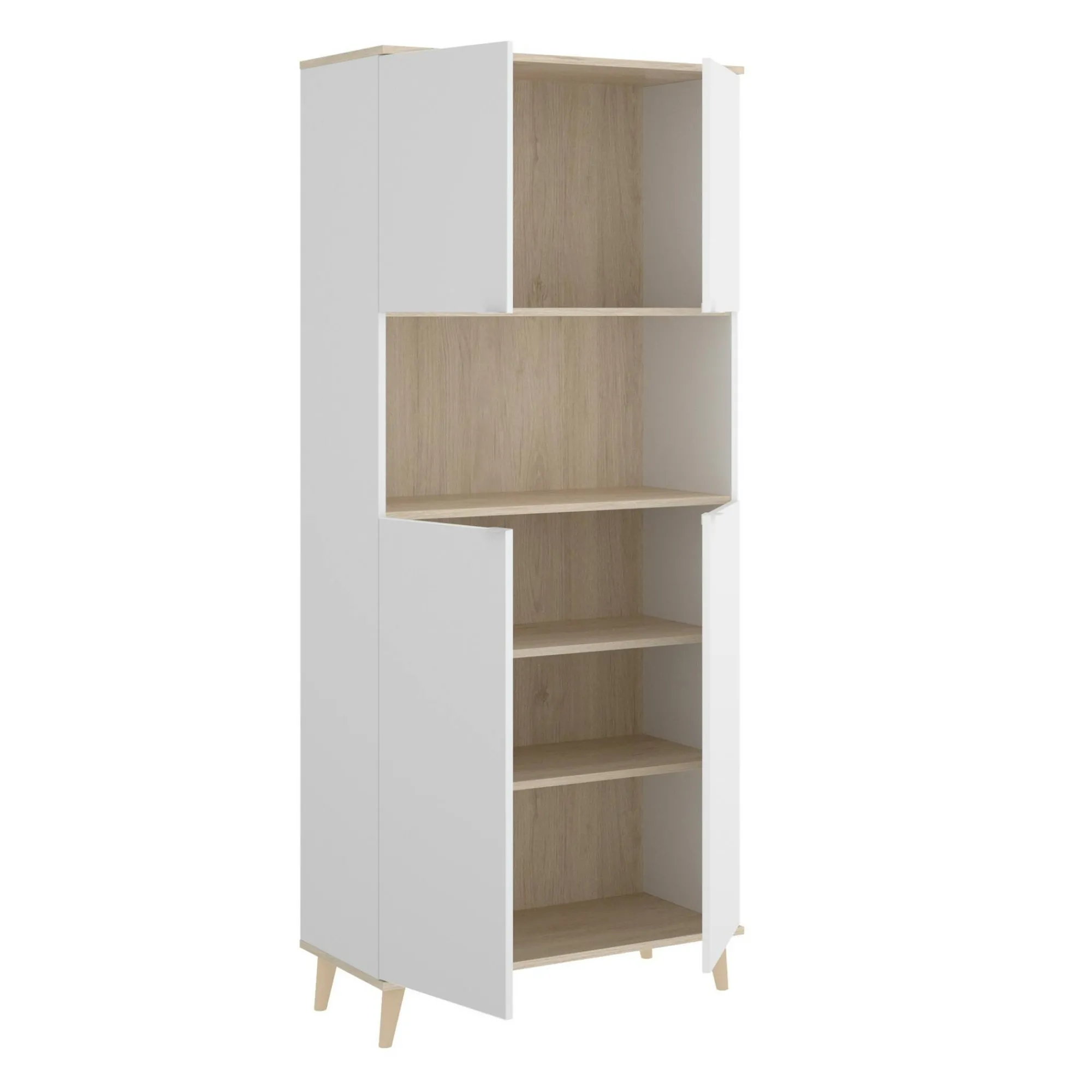 Credenza Acura, 80x40h191 cm, Bianco e Rovere<Dmora Fashion