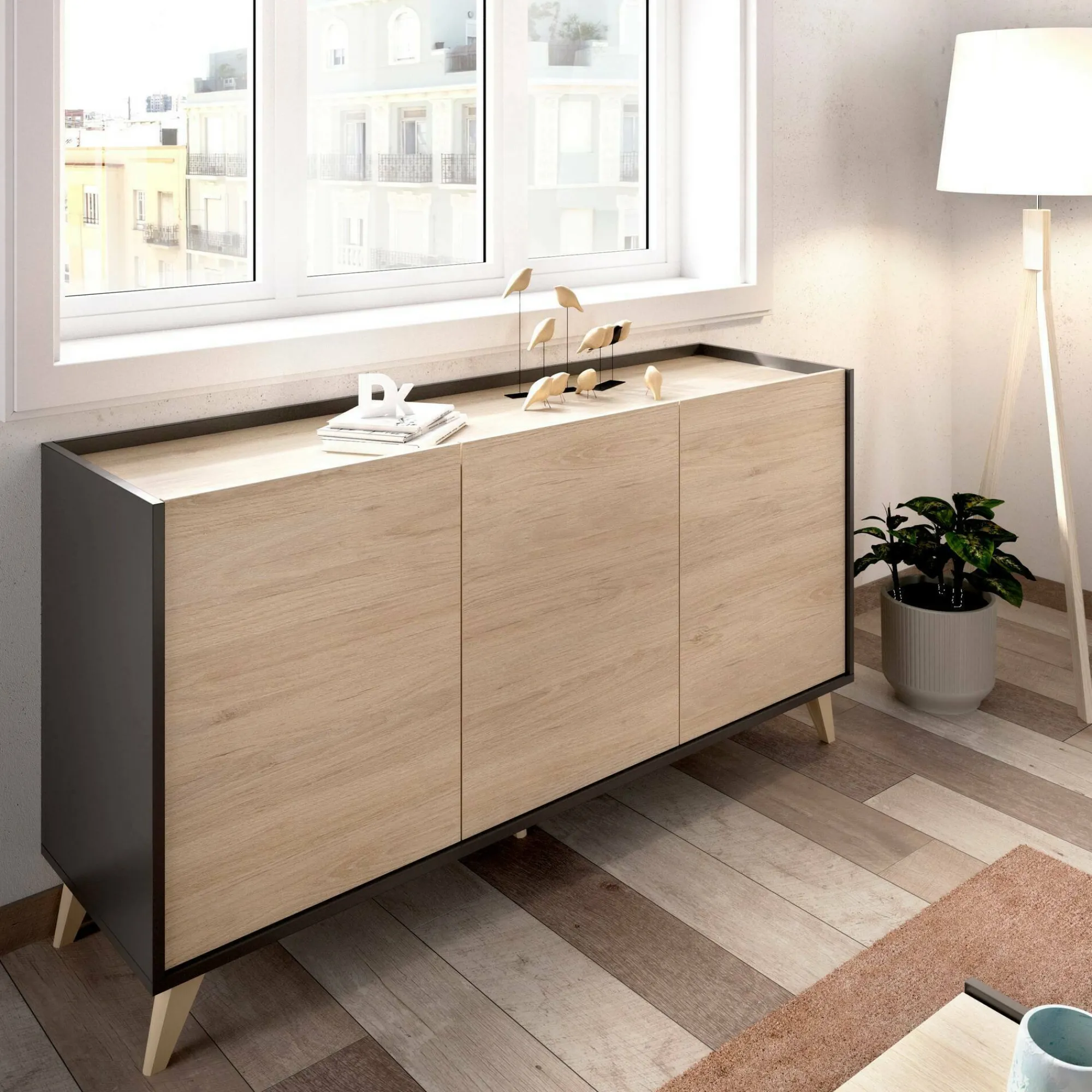 Credenza Afrodite, 155x43h75 cm, Rovere e Antracite<Dmora Sale