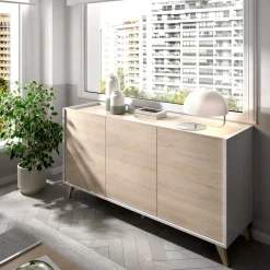 Credenza Afrodite, 155x43h75 cm, Rovere e Bianco<Dmora New
