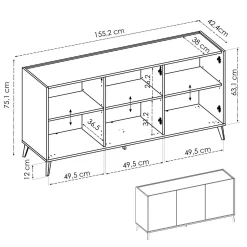 Credenza Afrodite, 155x43h75 cm, Rovere e Bianco<Dmora New