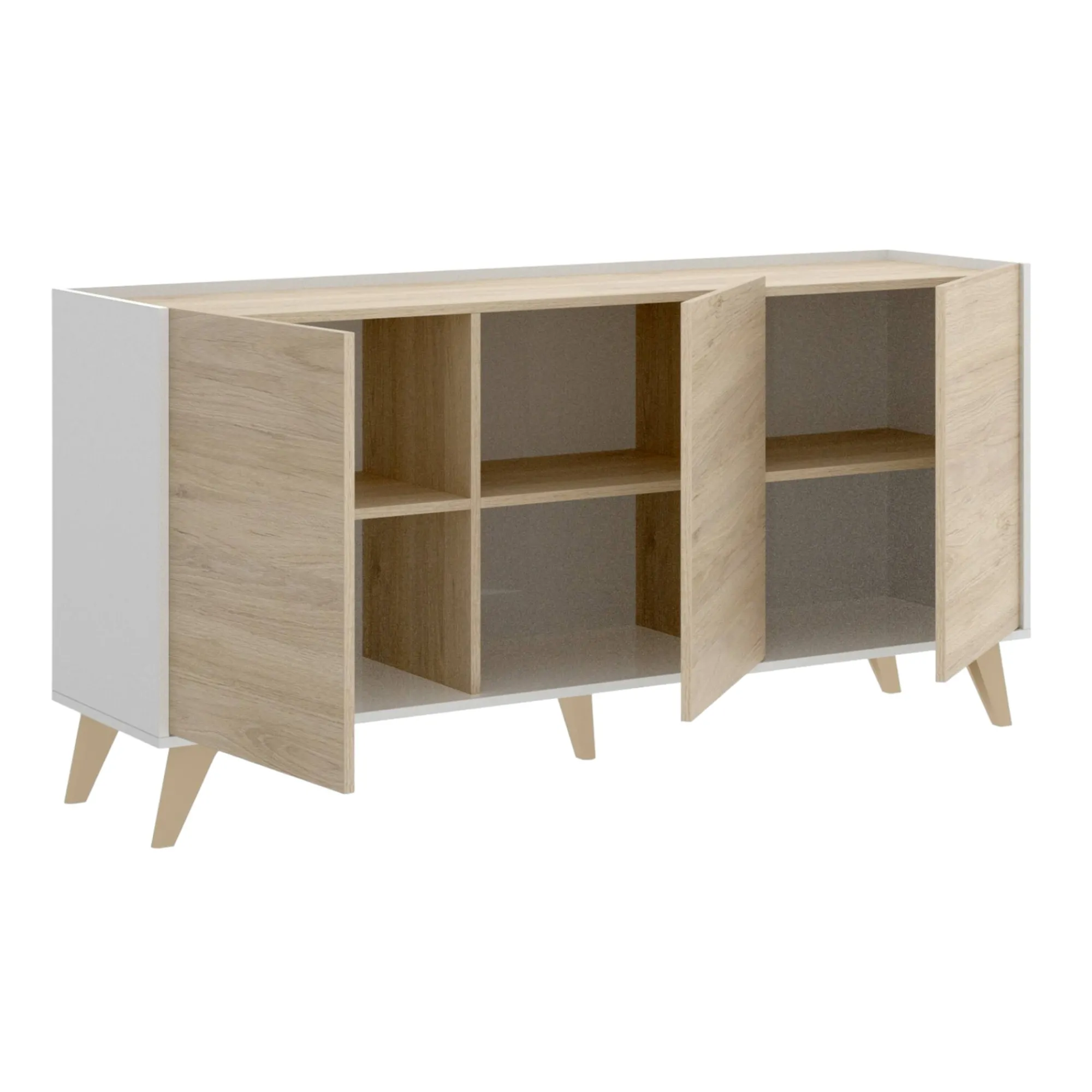 Credenza Afrodite, 155x43h75 cm, Rovere e Bianco<Dmora New
