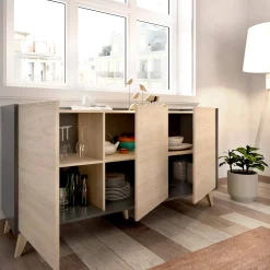 Credenza Afrodite, 155x43h75 cm, Rovere e Antracite<Dmora Sale