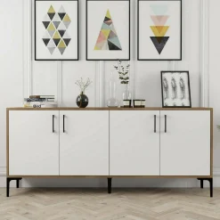 Credenza Agape, 180x35h78 cm, Noce e Bianco<Dmora Clearance