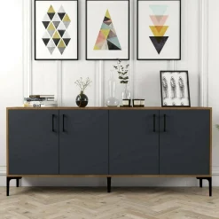 Credenza Agape, 180x35h78 cm, Noce e Antracite<Dmora New