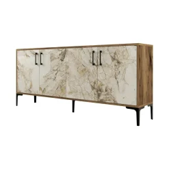Credenza Agape, 180x35h78 cm, Noce e Bianco Marmo<Dmora Shop