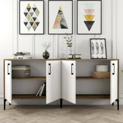 Credenza Agape, 180x35h78 cm, Noce e Bianco<Dmora Clearance