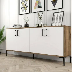 Credenza Agape, 180x35h78 cm, Noce e Bianco<Dmora Clearance
